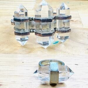 Moon Goddess Crystal Jewelry Set – Statement Ring & Cuff Bracelet Size 6